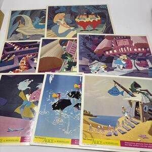 DISNEY’S ALICE IN WONDERLAND 8x UK 8X10” LOBBY CARD SET 1955
